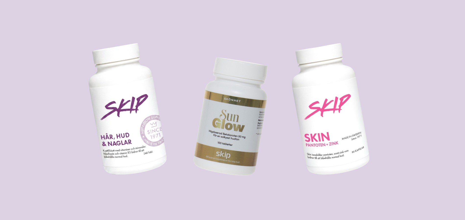 Skip Hår, Hud & Naglar, Sun Glow och Skin Pantoten + Zink.
